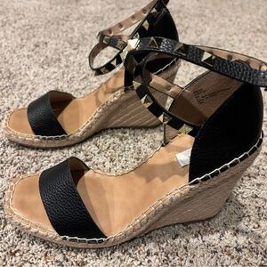 Black Wedge Sandals with Studded Straps